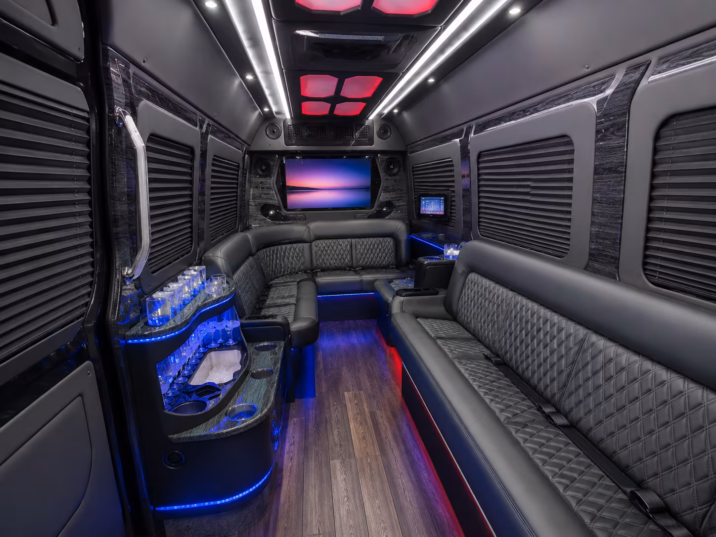mission 30 passenger party bus inside
